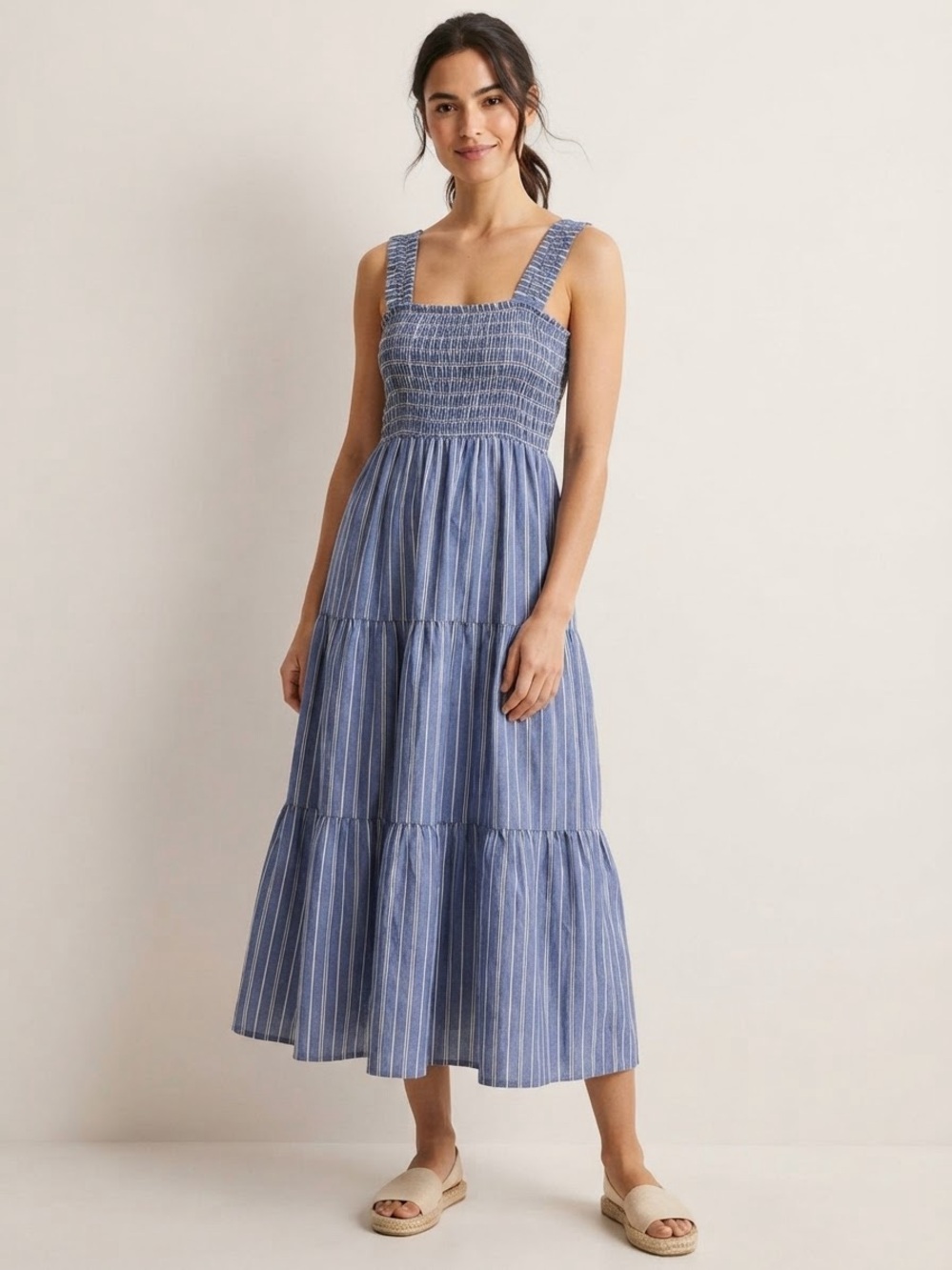 Zara Sz S Blue Nautical Stripes Tiered Midi Dress